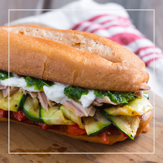 Tuna, grilled vegetable and stracciatella cheese panini